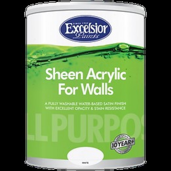 EXCELSIOR PAINT / All Purpose Sheen Acrylic for Walls White Paint 1ltr / APS W 1LTR