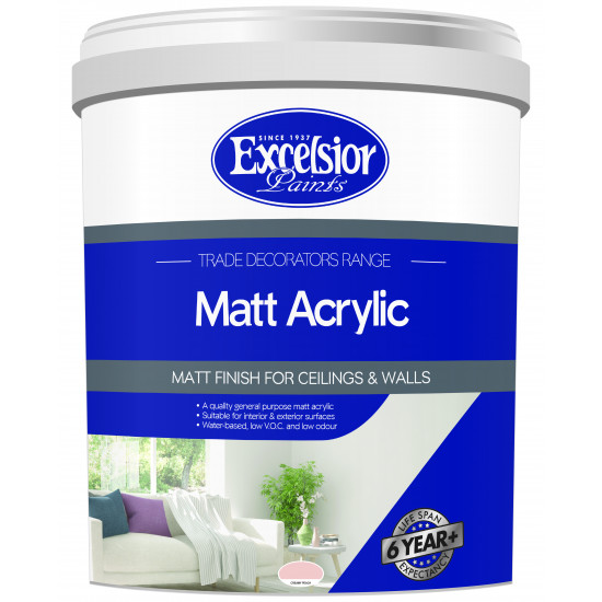 EXCELSIOR PAINT / Trade Decorators Matt Acrylic Creamy Peach Paint 20ltr / TDM CP 20LTR