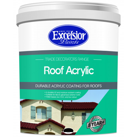 EXCELSIOR PAINT / Trade Decorators Roof Acrylic Coating Black 20ltr / TDR CH 20LTR