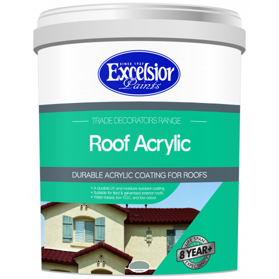 EXCELSIOR PAINT / Trade Decorators Roof Acrylic Coating Cloud Grey 20ltr / TDR CGR 20LTR