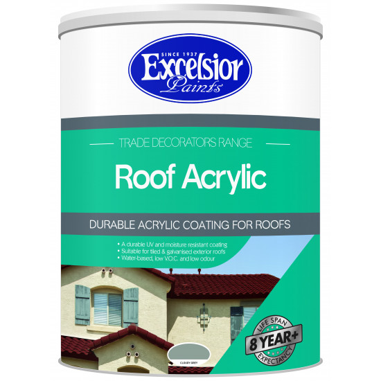 EXCELSIOR PAINT / Trade Decorators Roof Acrylic Coating Cloud Grey 5ltr / TDR CGR 5LTR