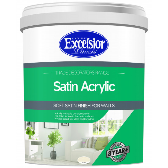 EXCELSIOR PAINT / Trade Decorators Satin Acrylic Old Ivory Wall Paint 20ltr / TDS OI 20LTR