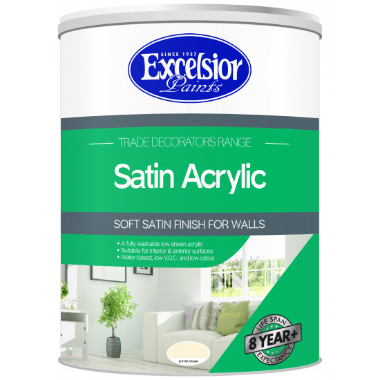 EXCELSIOR PAINT / Trade Decorators Satin Acrylic Butter Cream Wall Paint 5ltr / TDS BC 5LTR