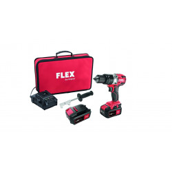FLEX / 2 Speed Heavy Duty Impact Drill 18V Set Kit, includes 2x5.0Ah Batteries and Intelligent Charger in Carry Case / PD 2G 18.0-EC FS55 