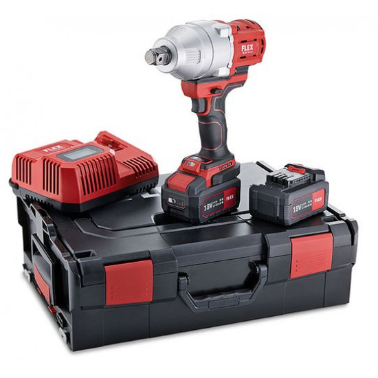 FLEX / Cordless Impact Drill 18V c/w 2x5.0Ah Batteries  and  Intelligent Charger / IW 3/4" 18.0-EC/5.0 Set