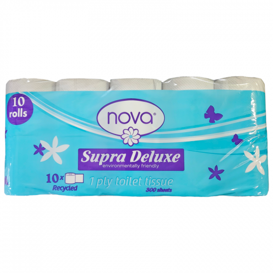 RIS-CLEANING / Nova Recycled Supra Deluxe Toilet Paper 1Ply  300 Sht 10 Rolls / NOVA 12311