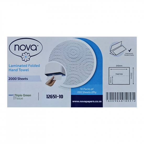 RIS-CLEANING / Nova Laminated Folded Hand Towels 2Ply 2000 Sheets / NOVA 12651