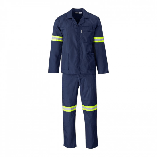 SAFETY-PPE / Polycotton Econo Conti 2-Piece Suit, Reflective Tape, Navy Blue, Size 54 / 43010REF54NB