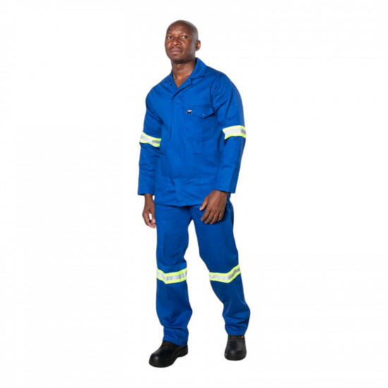 SAFETY-PPE / Premium D59 SABS 100% Cotton Conti Suit, Royal Blue, TROUSERS, Reflective Tape, Size 38 / 20070RBREFD5938