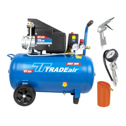 TRADEair / 50L Hobby Air Compressor, 1.1Kw, Direct Drive 1.5HP, 3 Piece Kit / MCFRC117 TRADEair / 50L Hobby Air Compressor, 1.1Kw, Direct Drive 1.5HP, 3 Piece Kit / MCFRC117