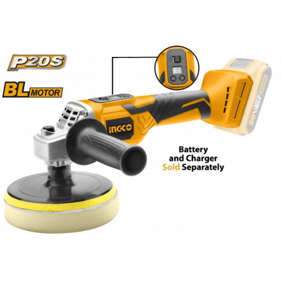 INGCO / Cordless Brushless Angle Polisher 20v 150mm / APLI2001