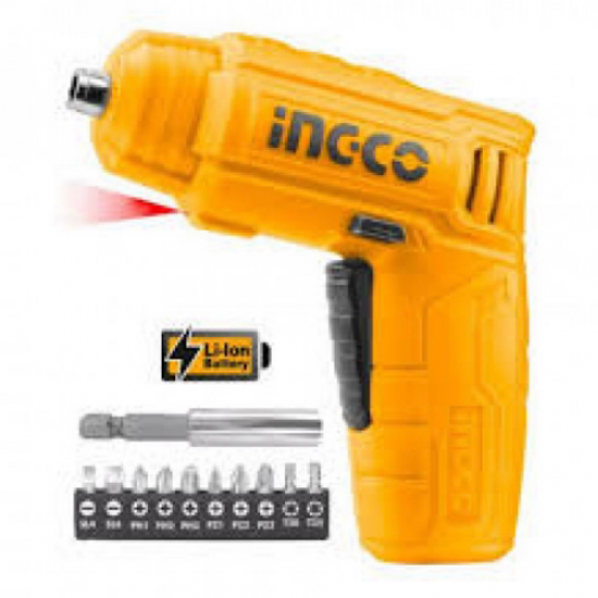 INGCO / Cordless Screwdriver 4V, Lithium-Ion, USB Charging, includes 10pcs 25mm Cr-V bits & holder, 1Pcs Magnetic Holder / CSDLI0402