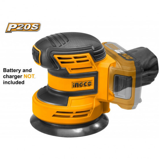 INGCO / Cordless Random Orbit Sander 20v, 125mm, Lithium-Ion, includes 5 Piece Sanding Paper / CROSLI2001