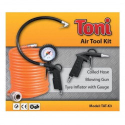 TONI / 3 Piece Compressor Kit, Blow Gun, Tyre Gauge & Coil Hose Kit  / TAT-K3 TONI / 3 Piece Compressor Kit, Blow Gun, Tyre Gauge & Coil Hose Kit  / TAT-K3