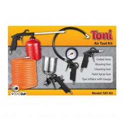 TONI / 5 Piece Compressor Kit, Spray Gun, Cleaning Gun, Blow Gun, Tyre Gauge, Coil Hose / TAT-K5   TONI / 5 Piece Compressor Kit, Spray Gun, Cleaning Gun, Blow Gun, Tyre Gauge, Coil Hose / TAT-K5
