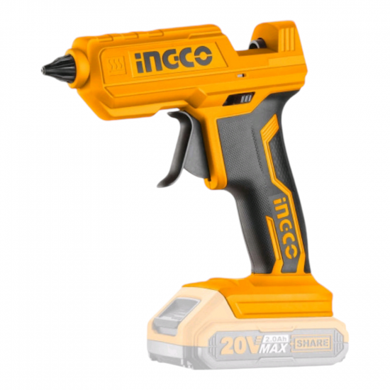 INGCO / Cordless Lithium-Ion Hot Glue Gun 20v, includes 2 Piece 150mm Glue Sticks / CGGLI2001